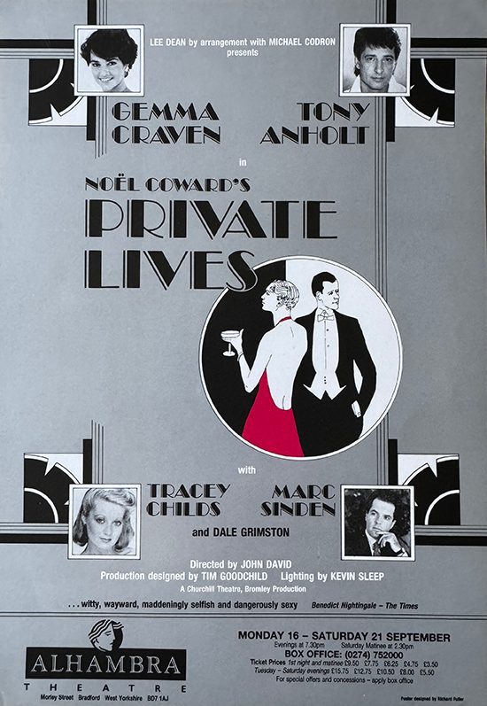 Private lives noel coward lee dean michael codron churchill theatre bromley uk tour gemma craven tony anholt tracey childs marc sinden john david paul ferris du fer
