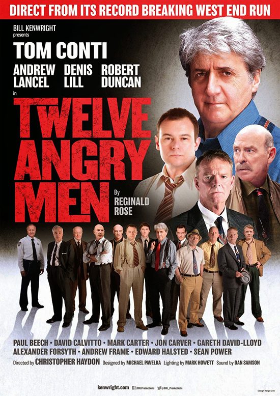 Twelve angry men reginald rose tom conti andrew lancel denis lill robert duncan gareth david lloyd christopher haydon kenwright uk tour theatre paul ferris du fer